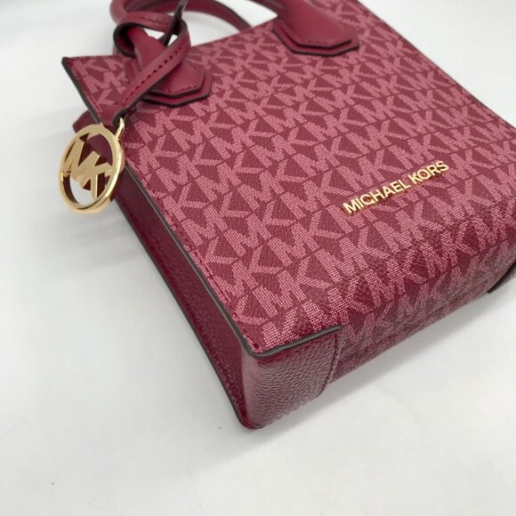Michael Kors Dark Cherry Monogram Mini Mercer Crossbody Bag - Picture 7 of 10